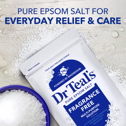 Dr Teal's pharmacy grade epsom salt packaging highlighting the secure Easylock closure mechanism