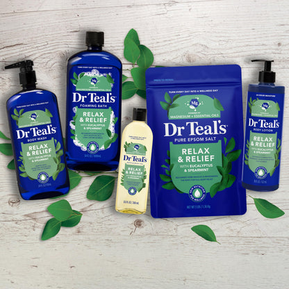 Aromatic Dr Teal's Epsom salt crystals used for foot soaks and body scrubs.