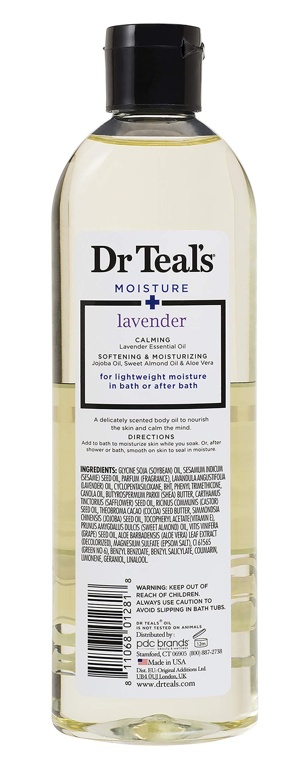 Dr Teal's Lavender Body Oil label and key ingredients