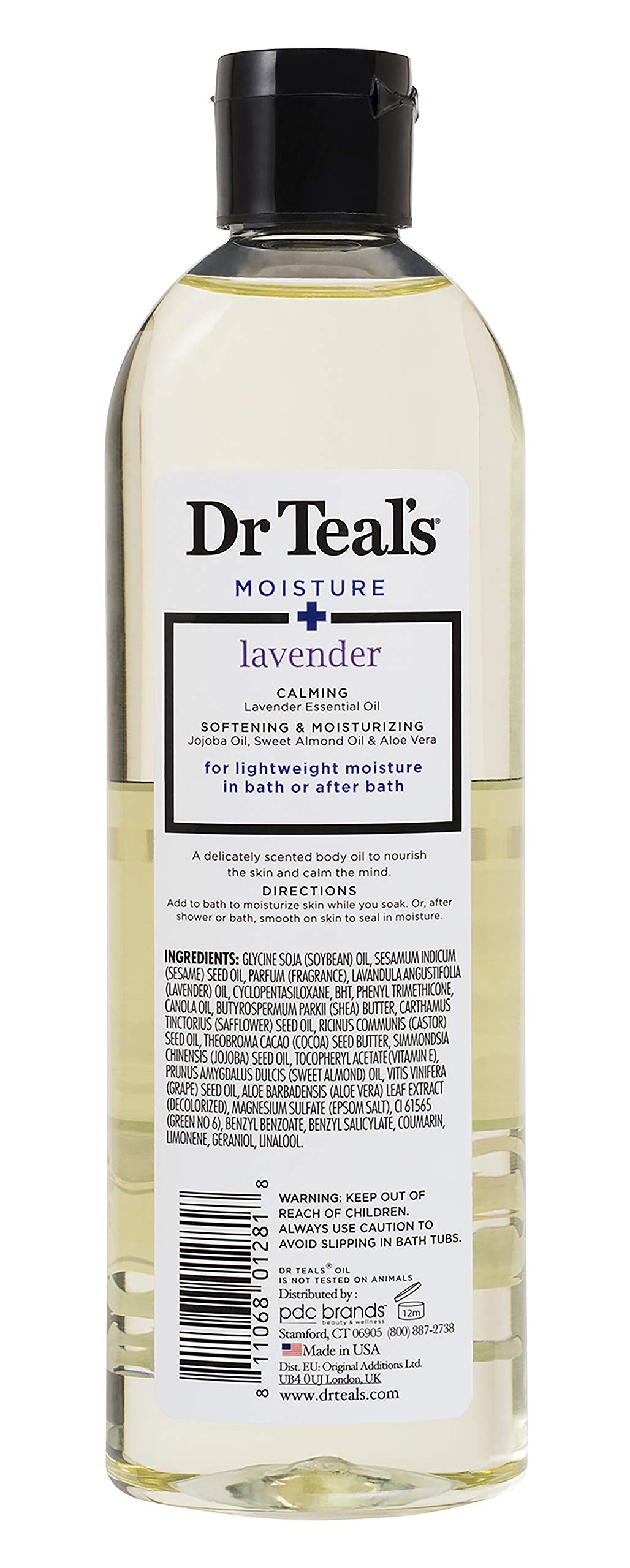 Dr Teal's Lavender Body Oil label and key ingredients