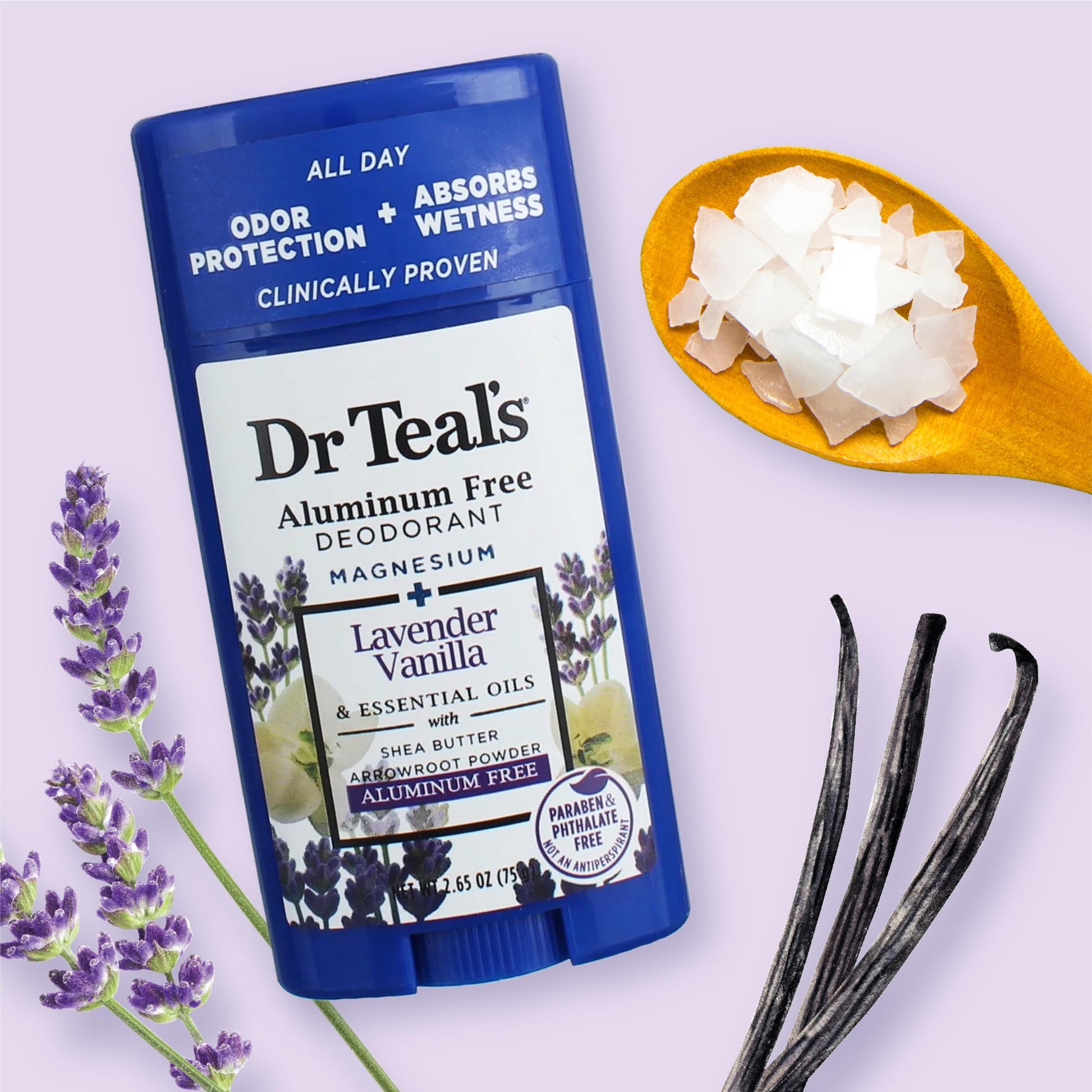 Dr Teal's lavender vanilla magnesium stick showing cap off application texture