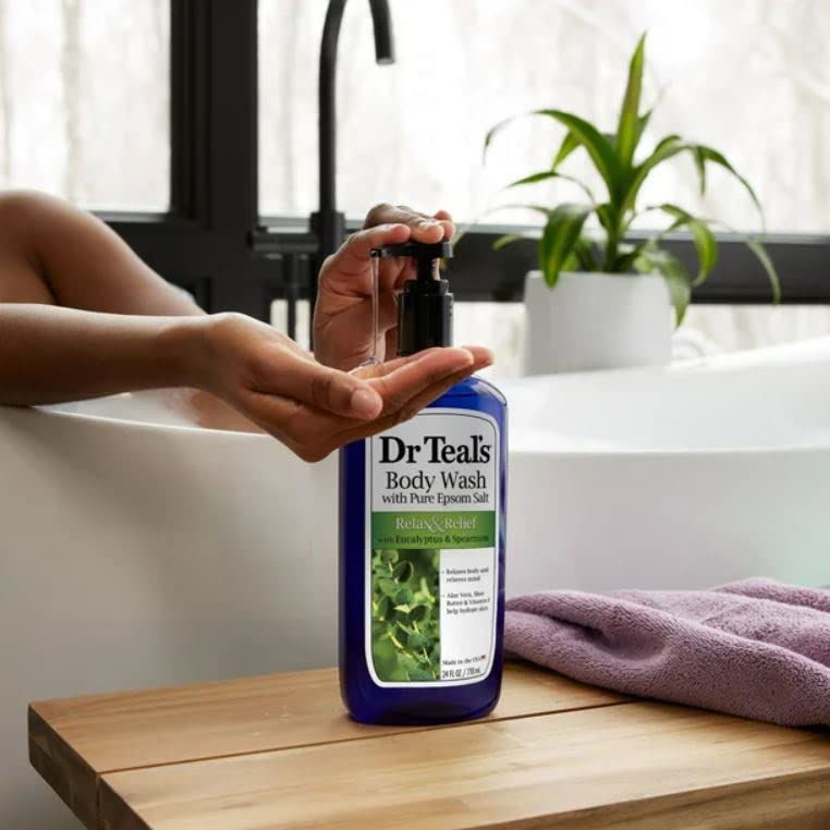 Dr Teal's three bottle gift packaging close up illustrating the authentic imported USA personal care set layout.