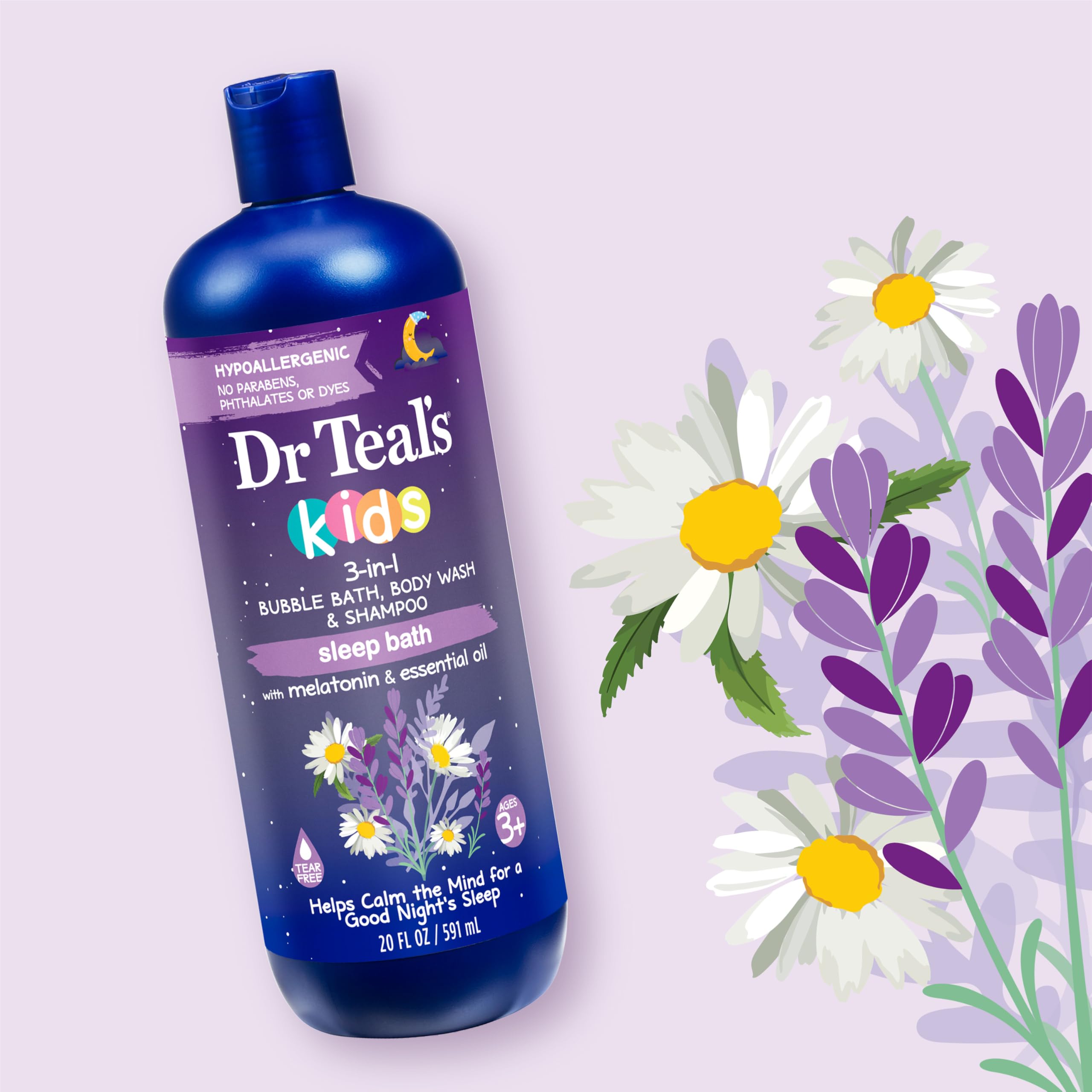 Dr Teal's melatonin bubble bath and body wash bottles for children