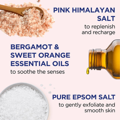 Dr Teal's Restore and Replenish body scrub container highlighting the pure Epsom salt and essential oils blend