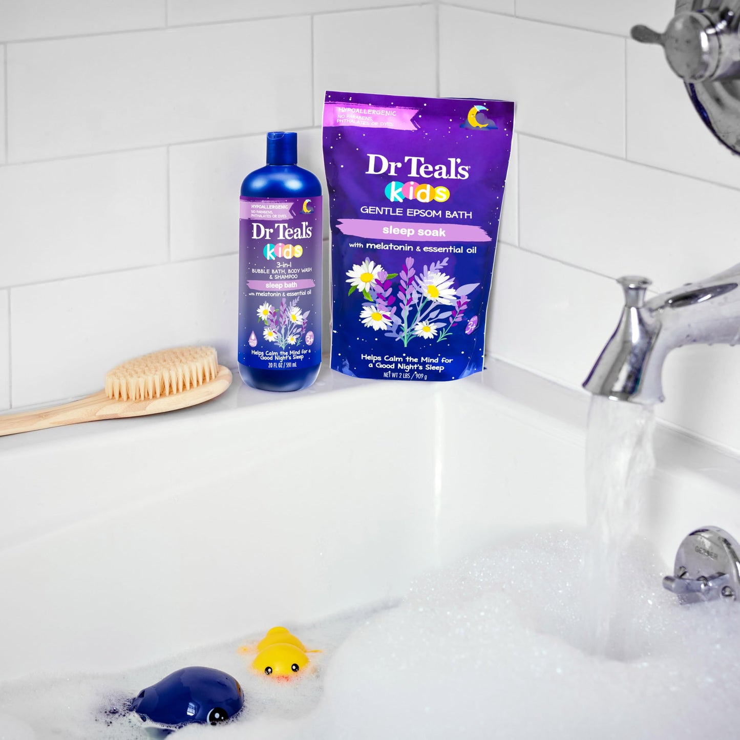 Dr Teal's 20 fluid ounce sleep bath pack of three packaging details