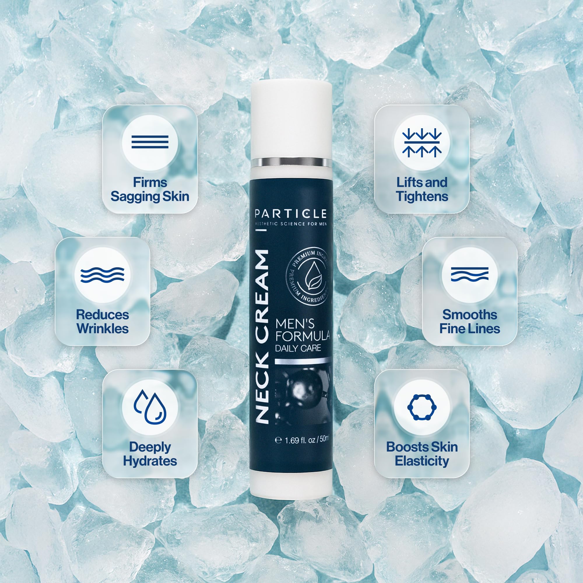 Particle Neck Cream packaging showing active ingredients