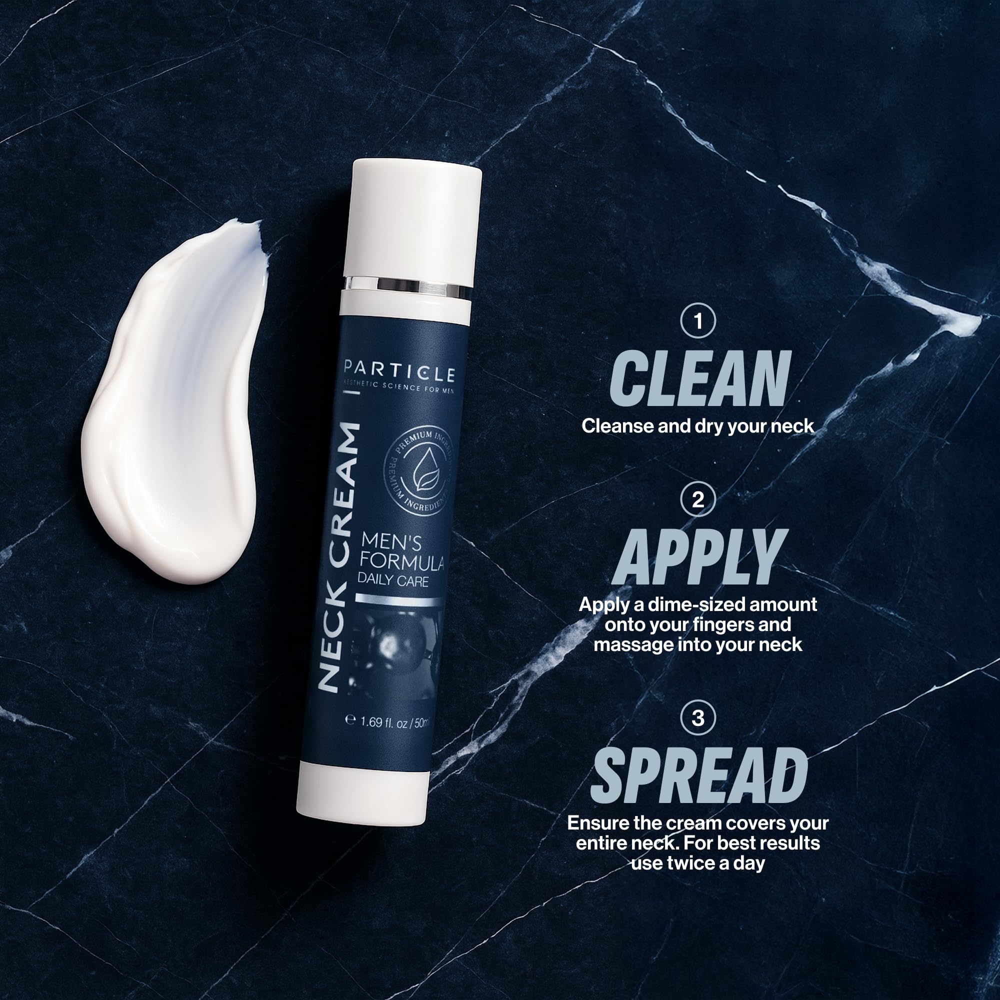 Model applying Particle neck cream to jawline