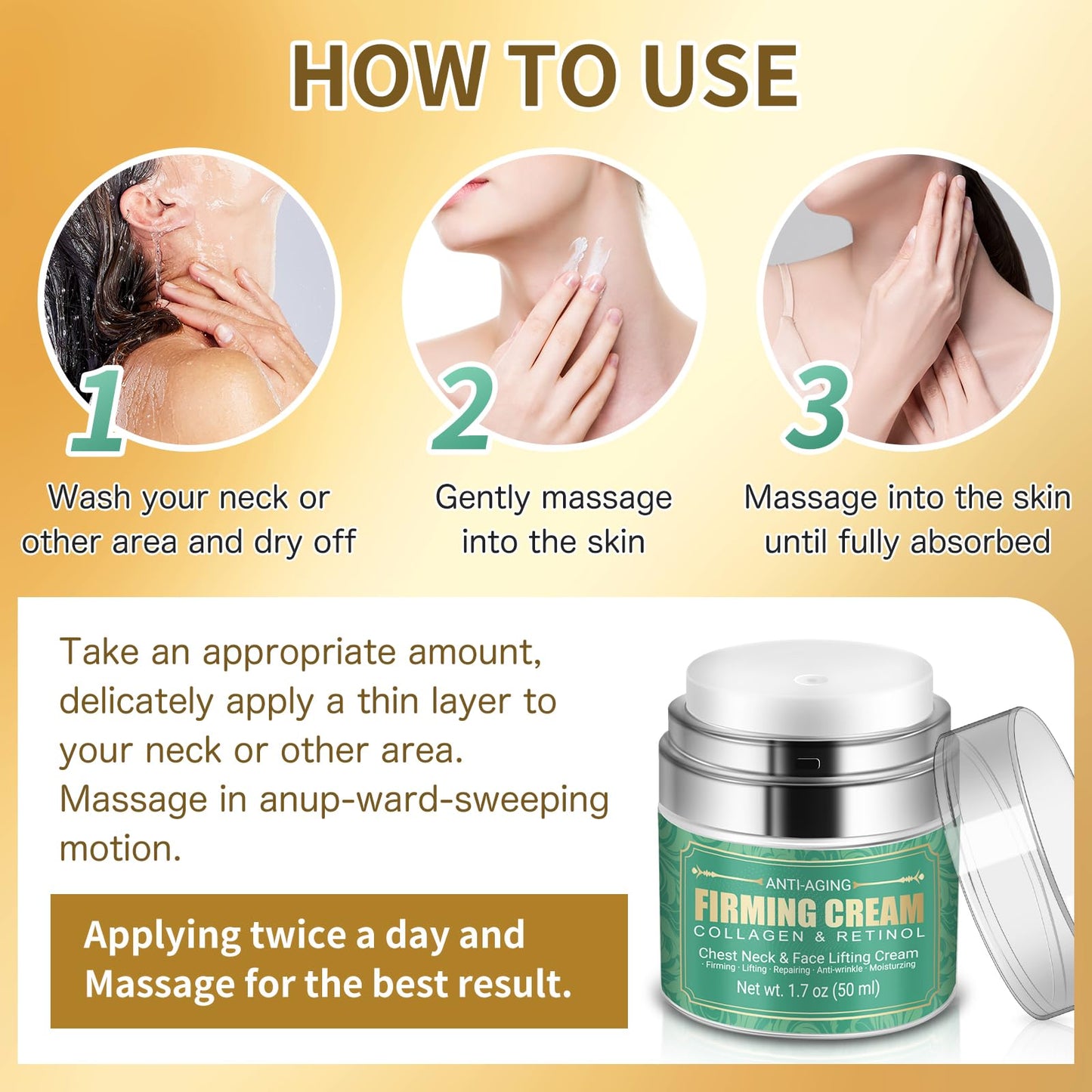 Muocobu firming neck cream close up view of the product label instructions