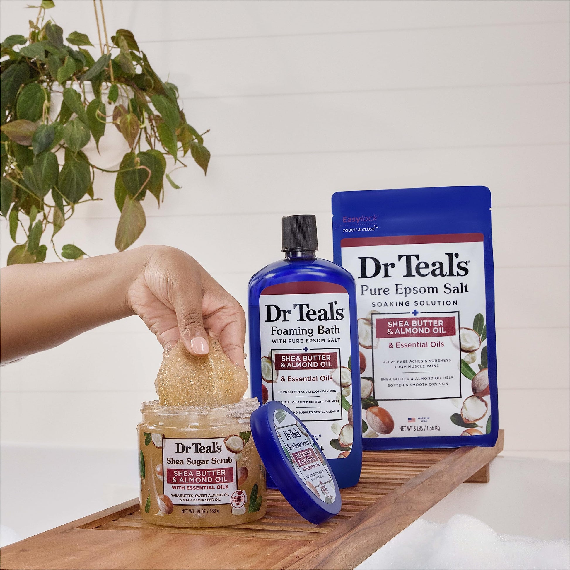 Premium USA imported Dr Teal's almond oil body scrub for smoothing rough and dry skin.