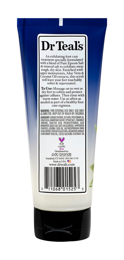 Dr. Teal's Epsom salt softening remedy foot scrub tube back label with usage instructions.