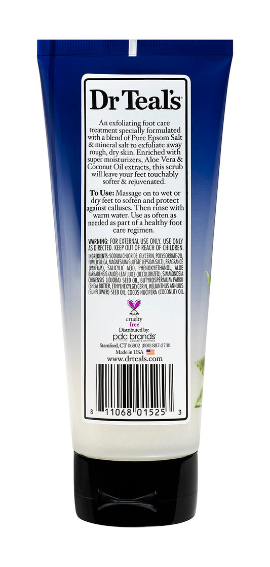 Dr. Teal's Epsom salt softening remedy foot scrub tube back label with usage instructions.