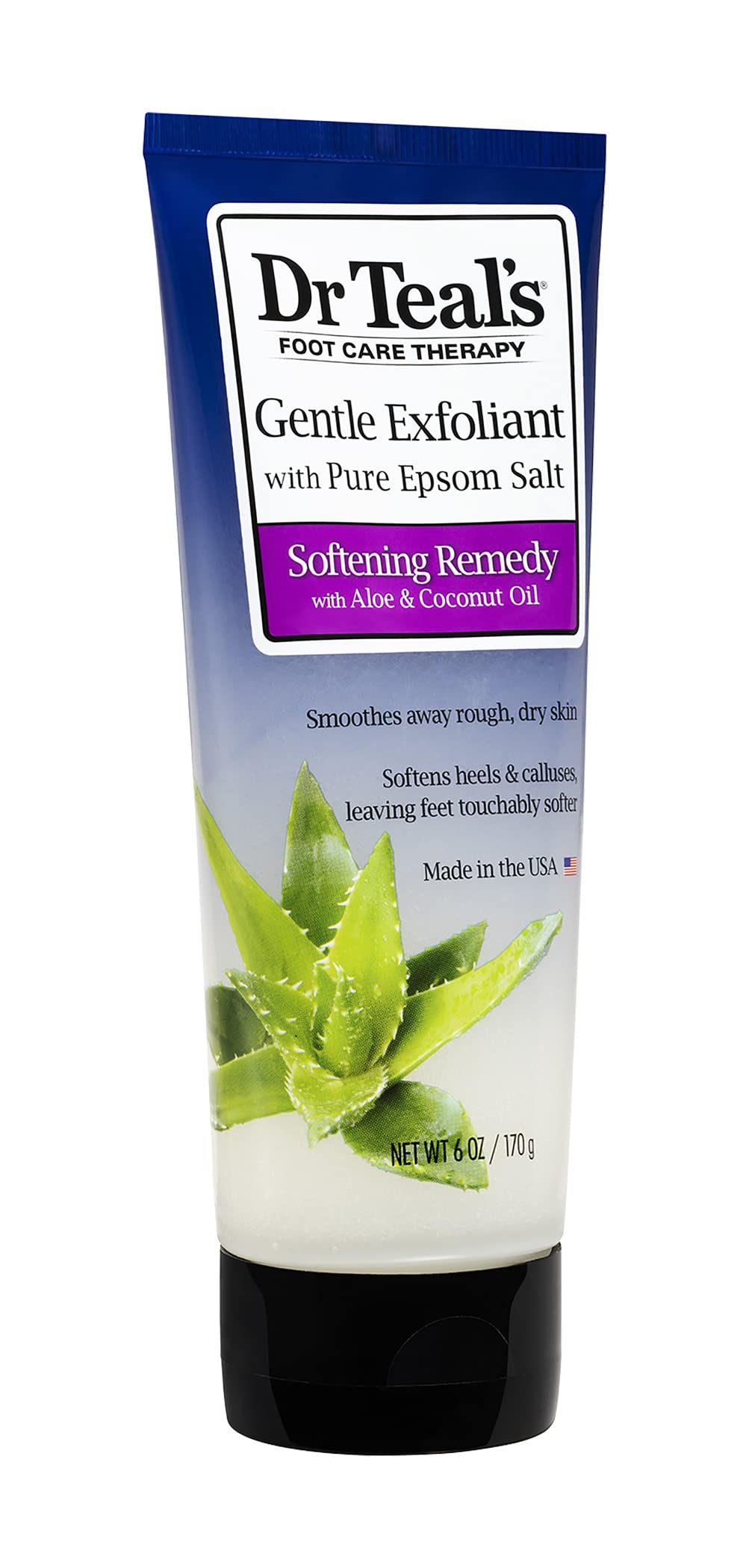 Authentic USA imported Dr. Teal's foot exfoliant tube for treating dry cracked heels.