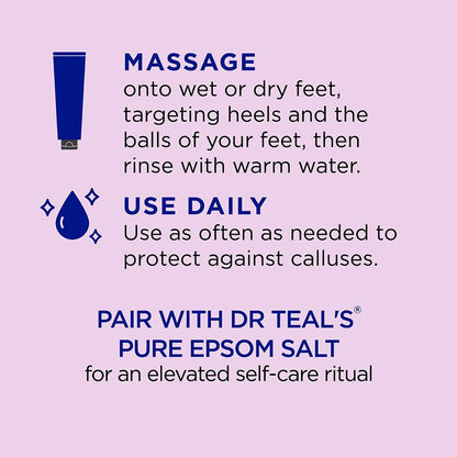Dr. Teal's pure Epsom salt foot scrub cream tube for smoothing rough feet.