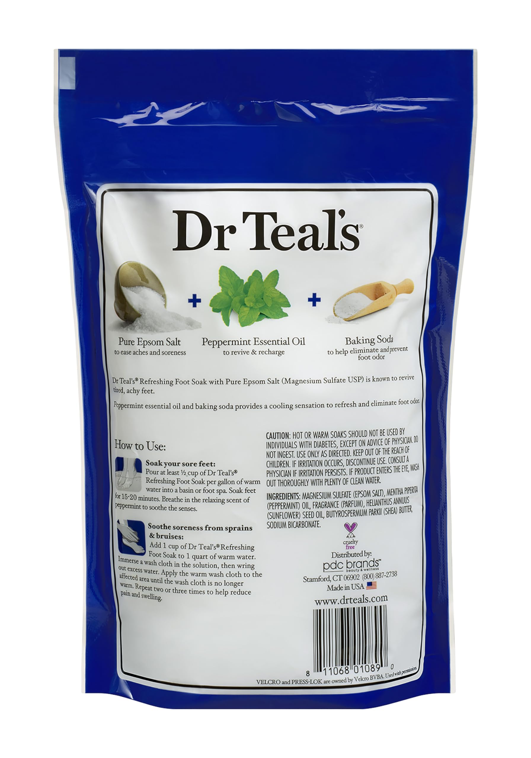 Dr Teal's cooling peppermint essential oil foot soak instructions side
