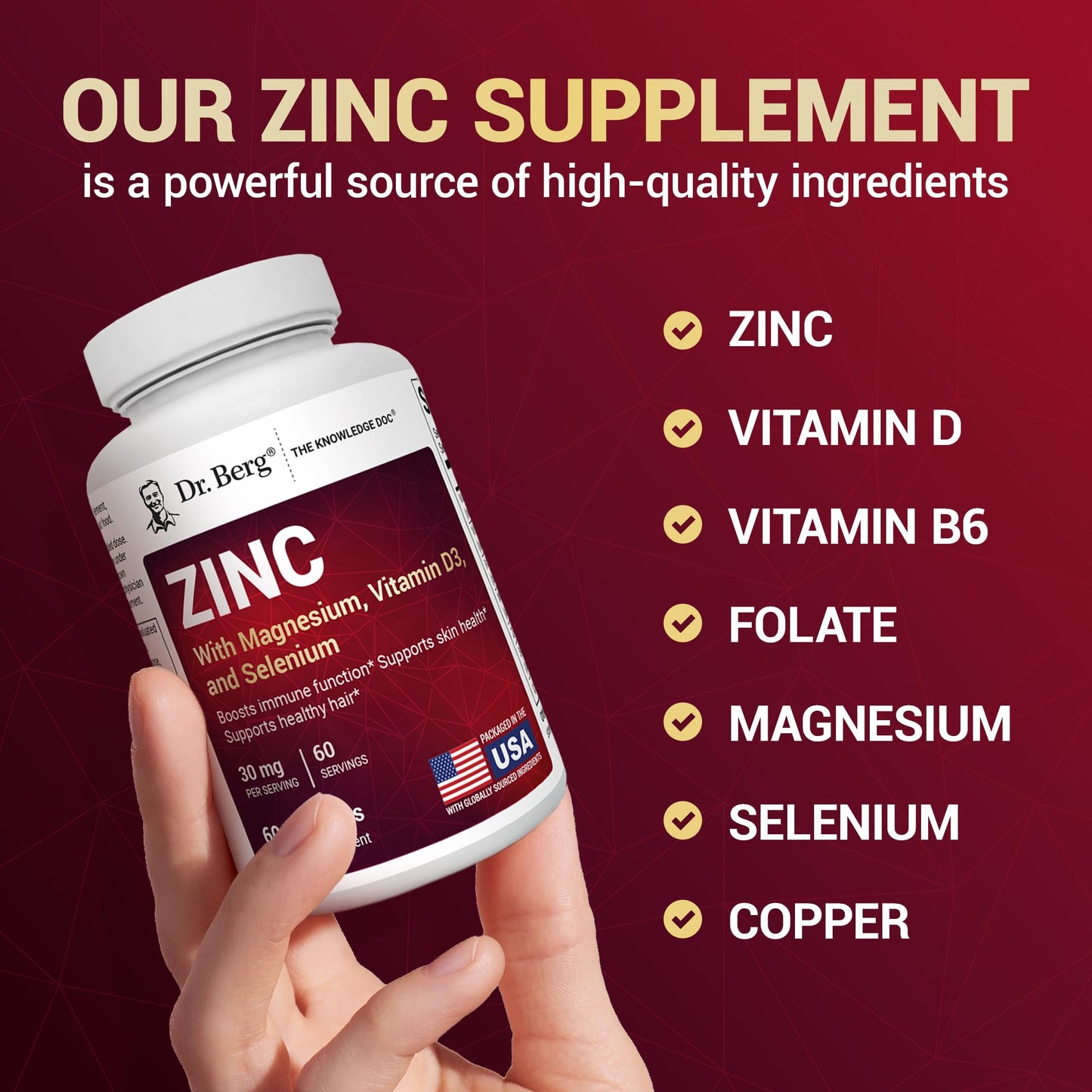 Dr Berg zinc with magnesium and vitamin D3 product packaging for daily wellness routines
