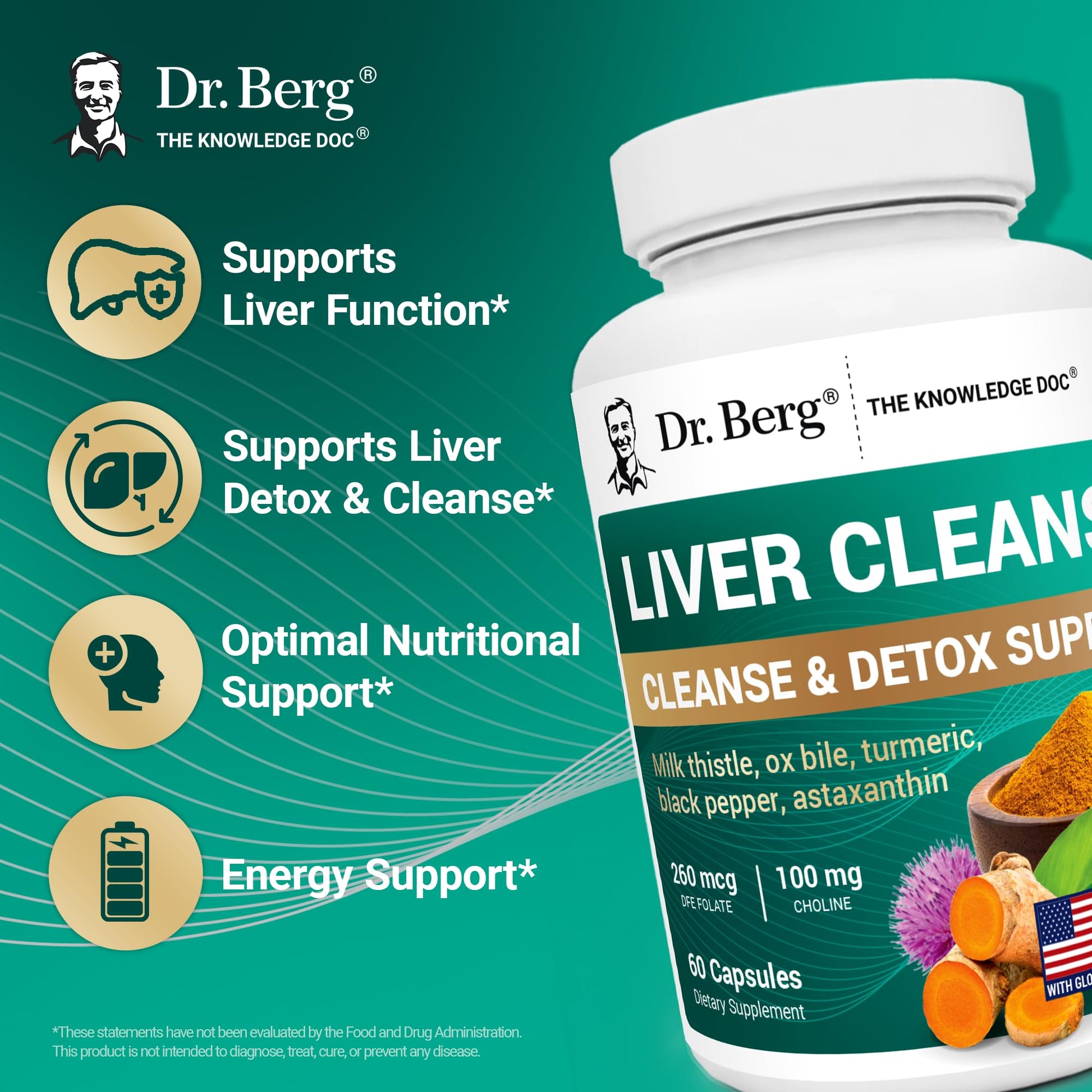 Dr. Berg Nutritionals Liver Cleanse capsules side panel with dosage instructions