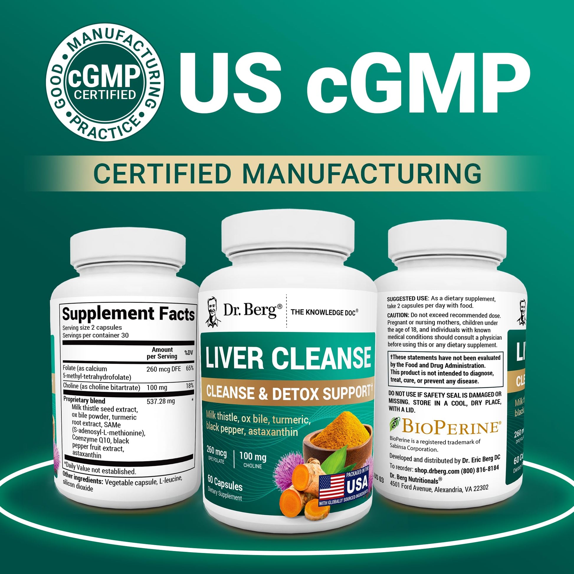 Dr Berg Liver Cleanse and Repair support capsules containing choline and folate