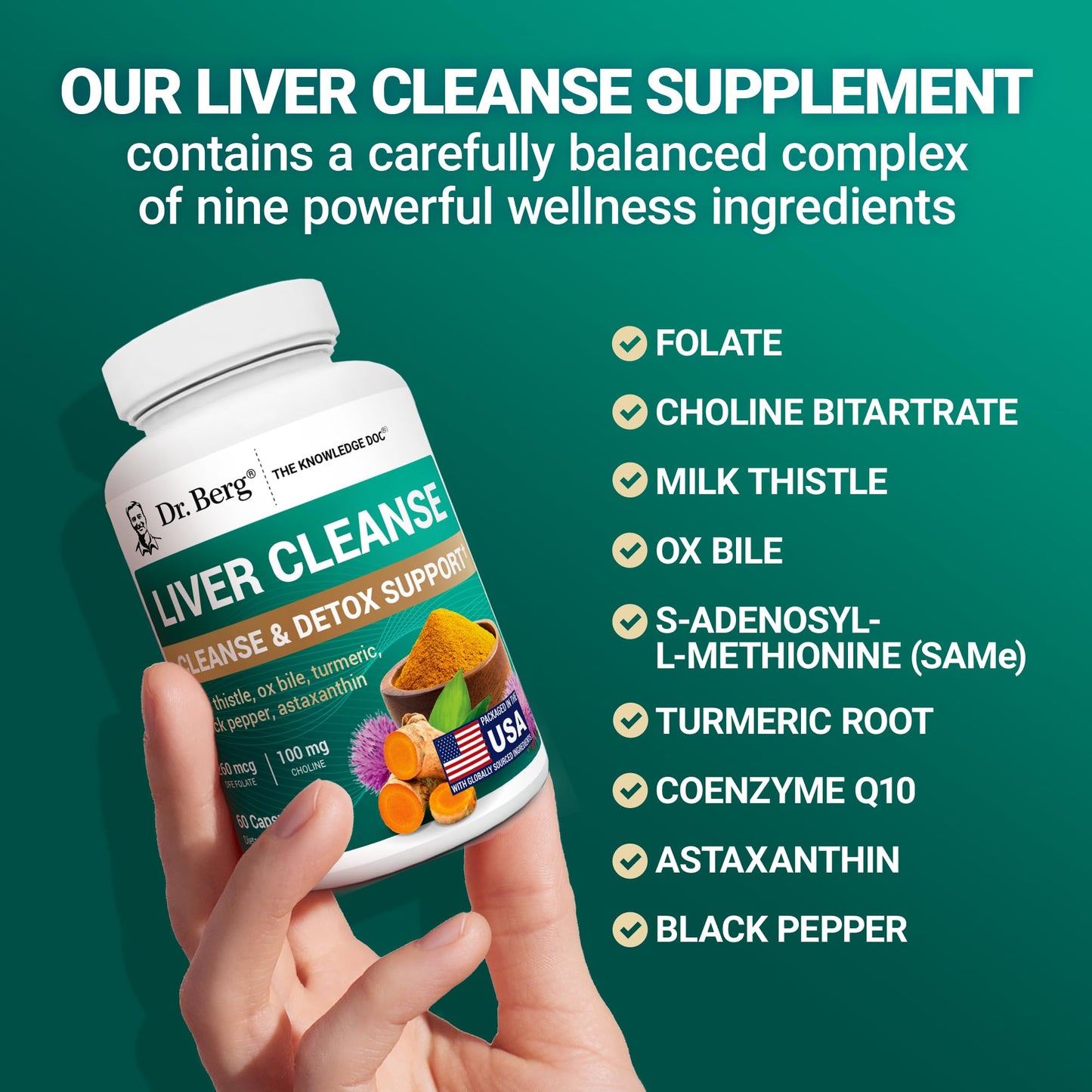 Close up of Dr Berg Nutritionals Liver Cleanse 60 count bottle cap and seal
