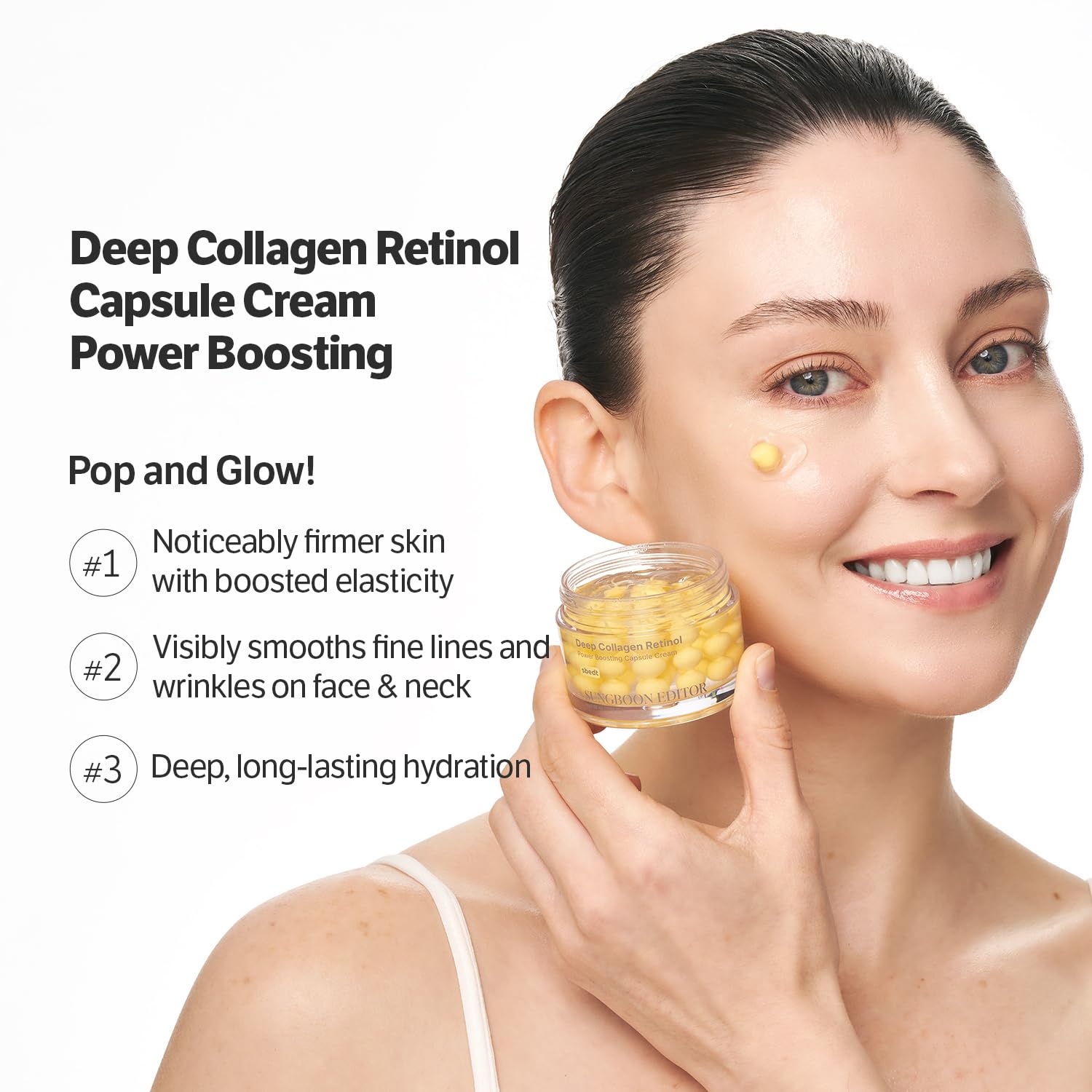 Close up of yellow retinol capsules in gel base