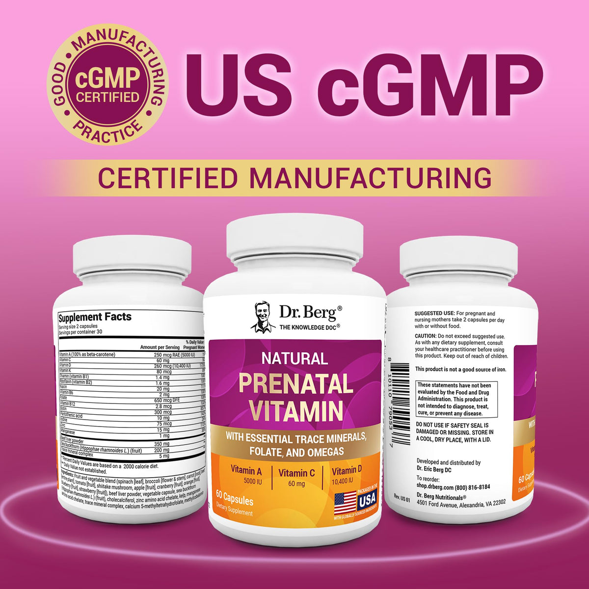 Dr. Berg Natural Prenatal Vitamins product box and container setup