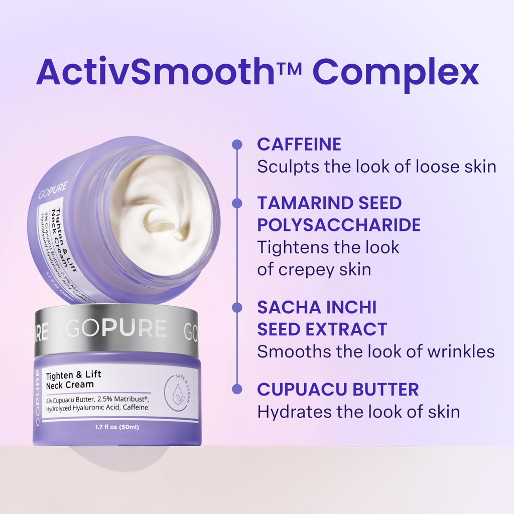 GoPure Tighten And Lift Neck And Chest Cream purple label detail