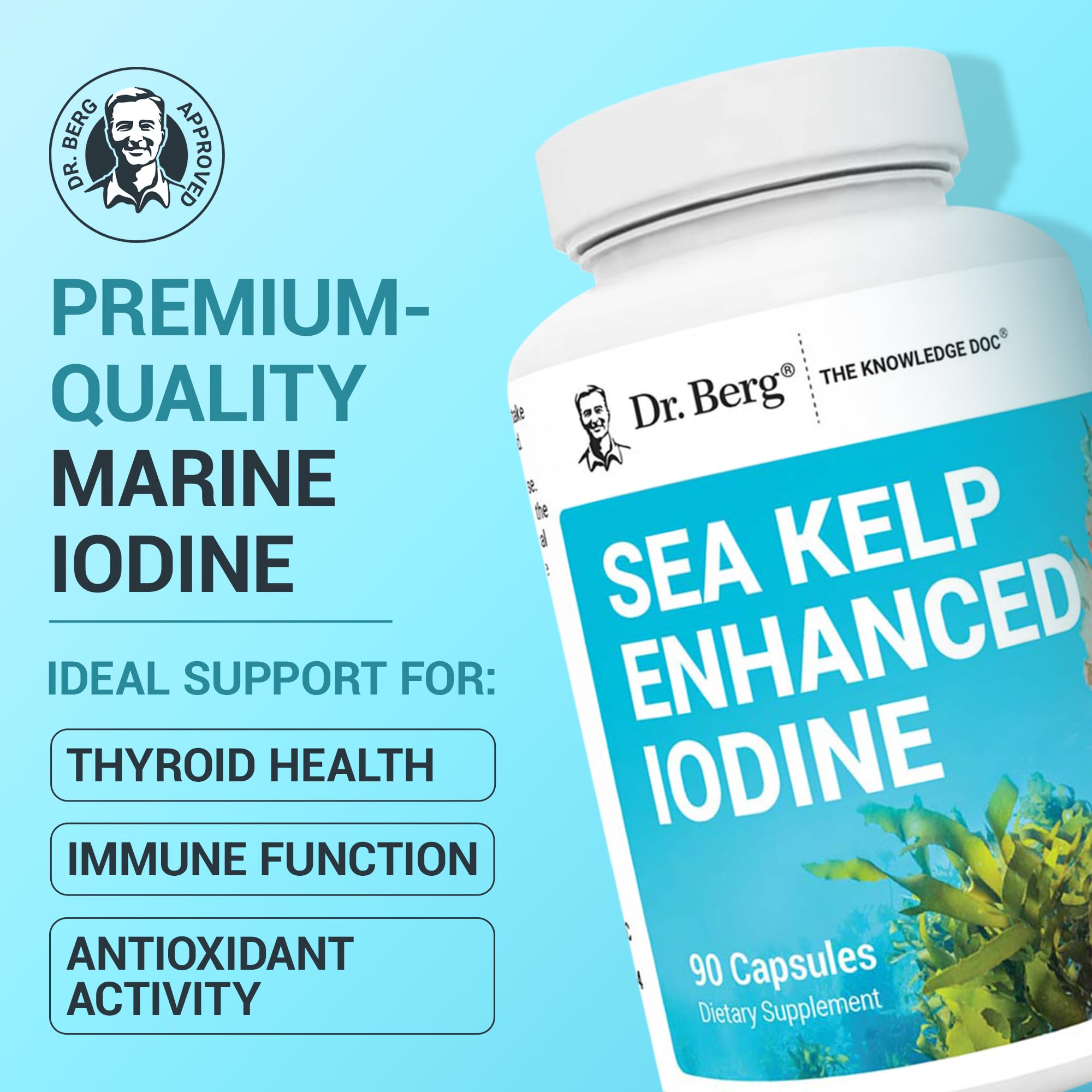 Dr. Berg Sea Kelp Enhanced Iodine supplement bottle side view