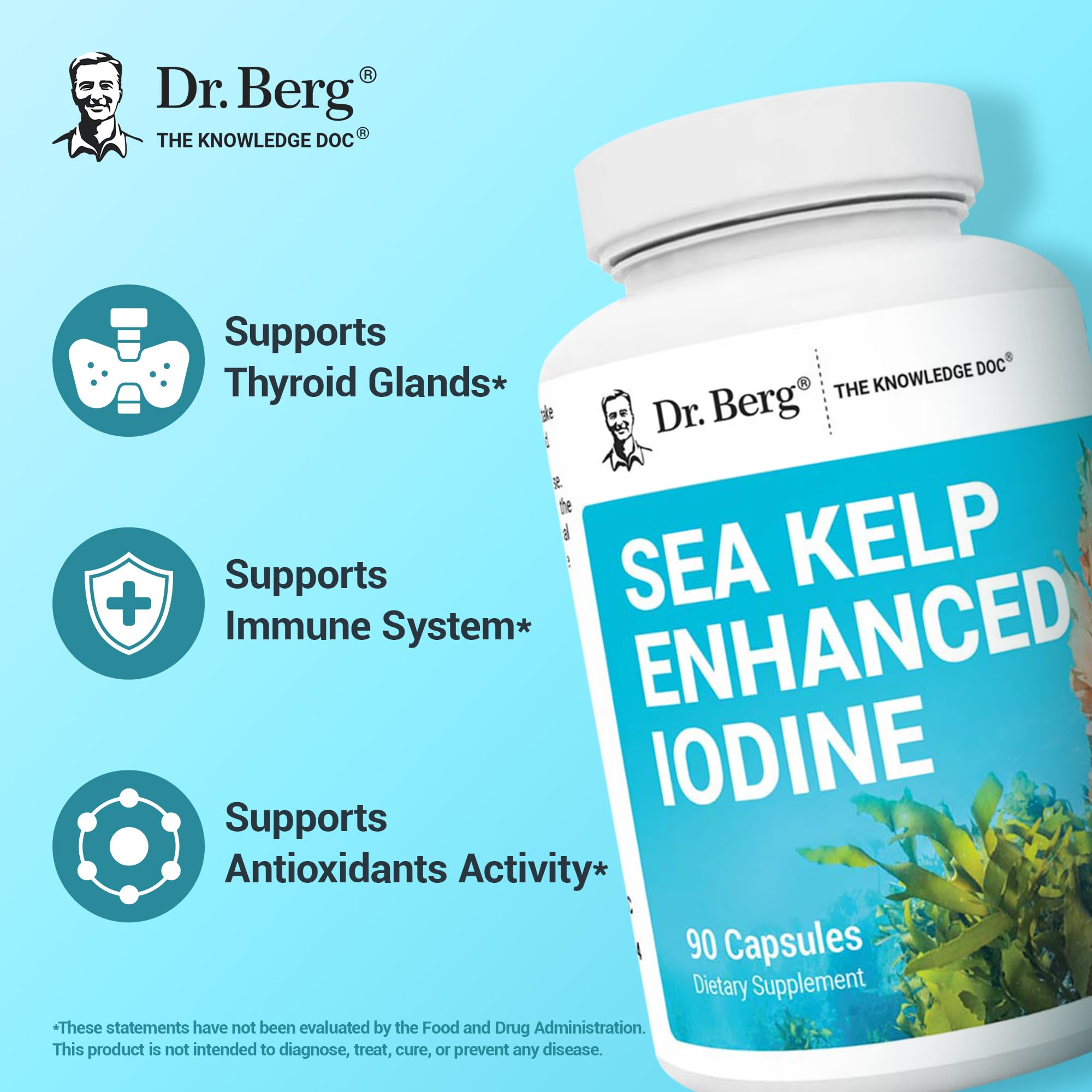 Back label of Dr. Berg Sea Kelp Enhanced Iodine with nutrition facts