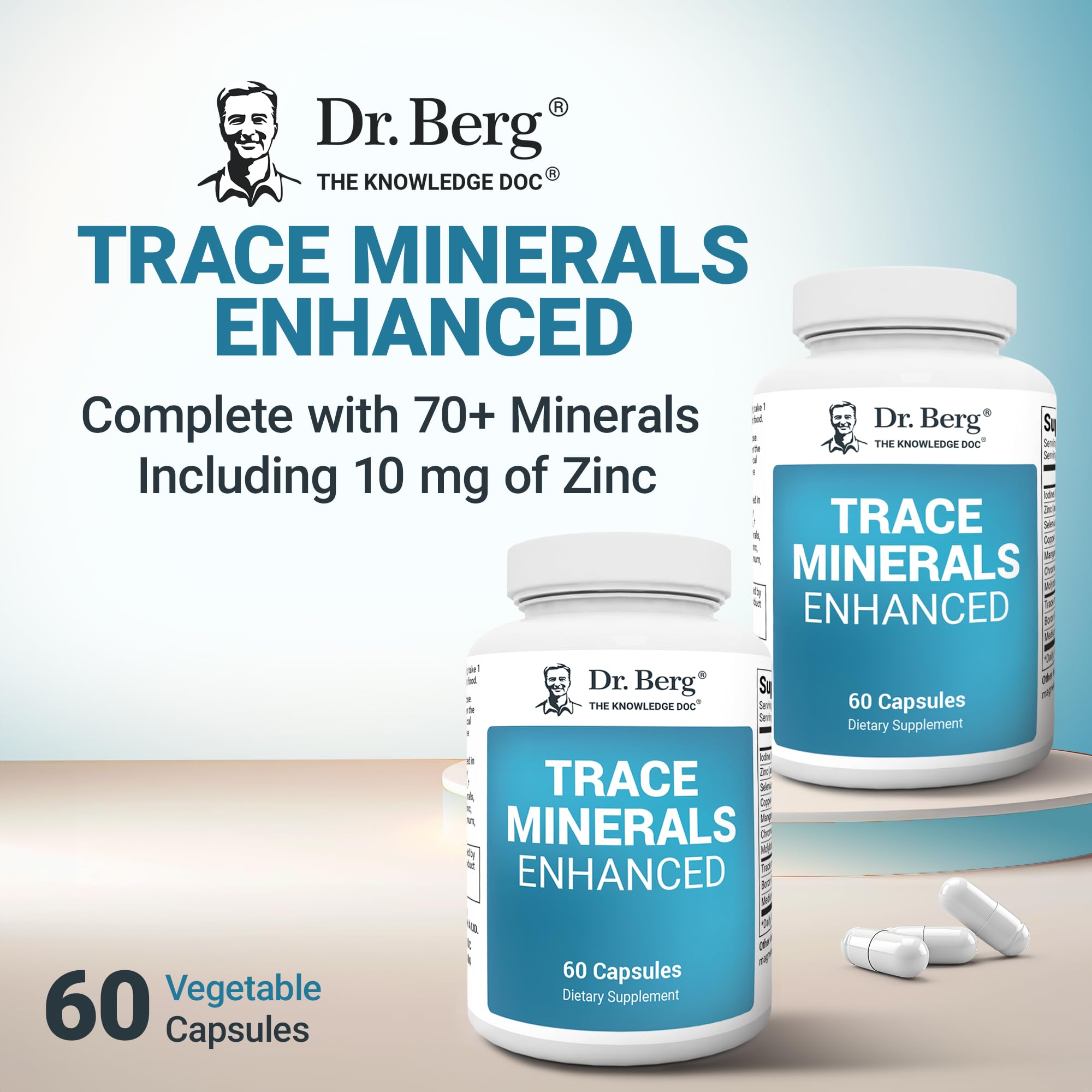 Supplement facts label on the back of Dr Berg trace minerals capsule bottle.
