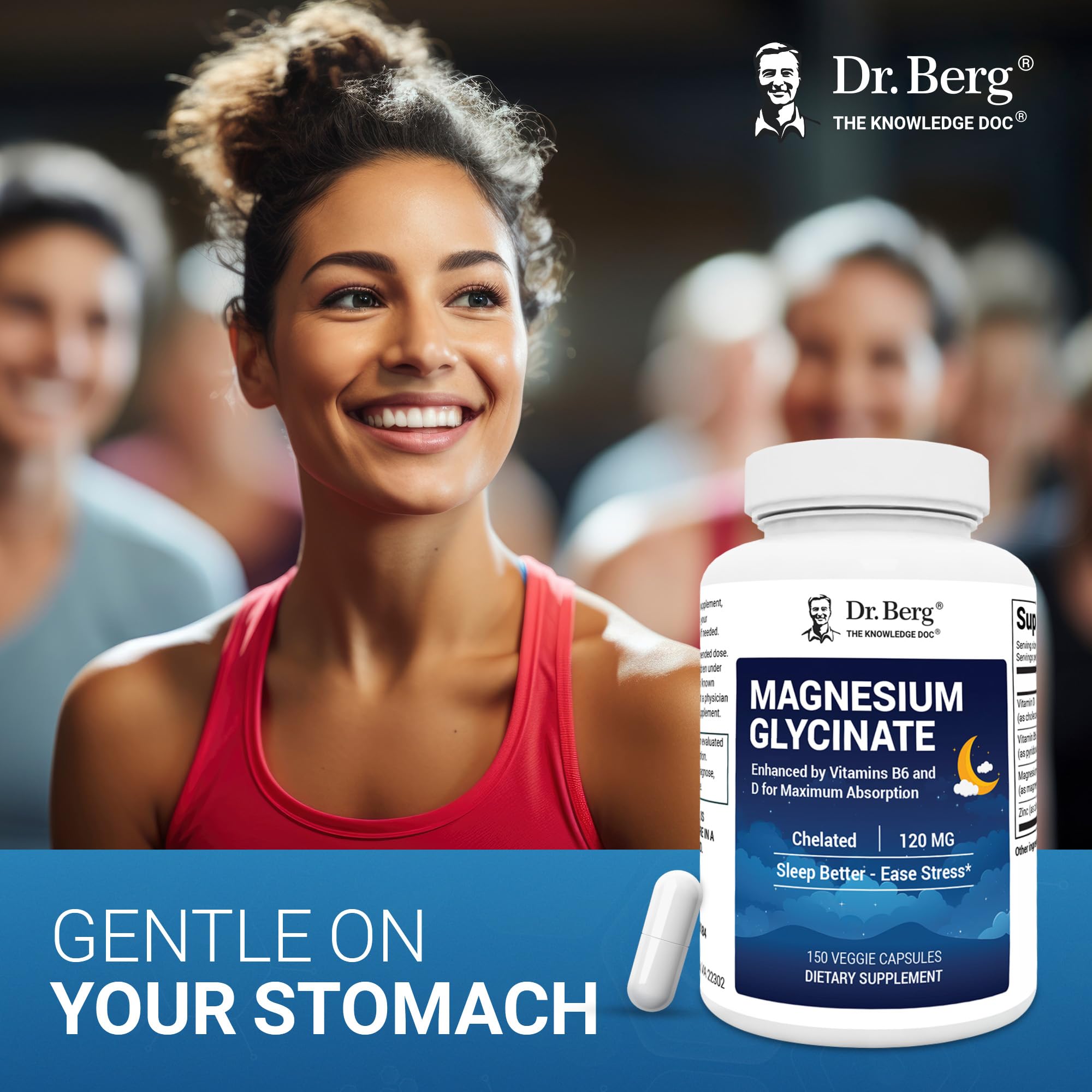 Dr Berg Magnesium Glycinate capsules spilled next to the premium dietary supplement bottle