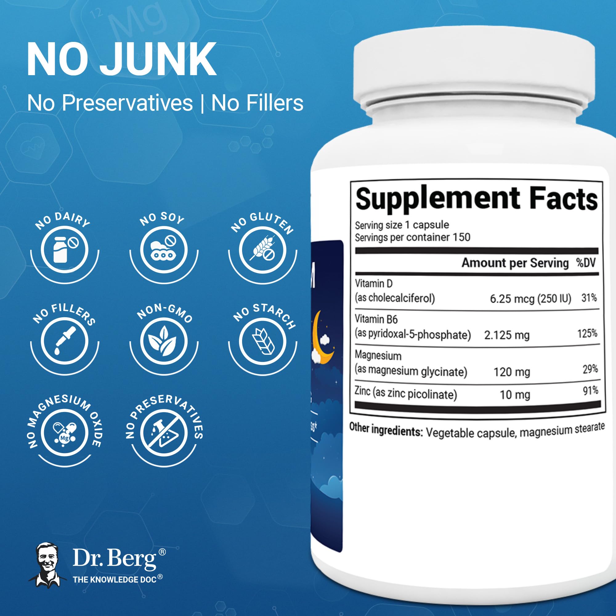 Close up view of the vegetarian capsules of Dr Berg Magnesium Glycinate