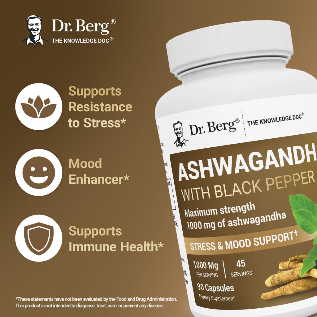 Imported USA premium adaptogen capsules by Dr Berg for cortisol management showing bottle size