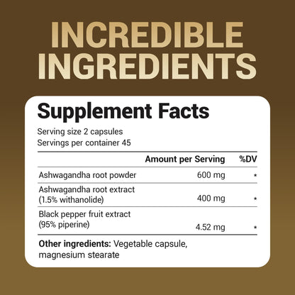 Dr Berg Ashwagandha root extract vegan capsules with BioPerine for enhanced absorption