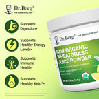 Dr. Berg wheatgrass juice powder container showing USDA Organic and Non GMO certified labels