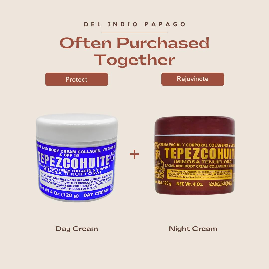 Back label of the authentic Del Indio Papago four ounce night cream detailing usage directions and product features.