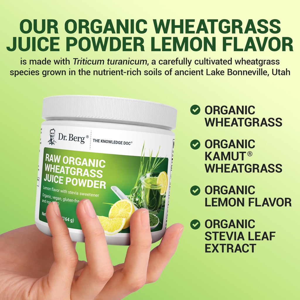 Authentic USA imported Dr. Berg organic wheat grass juice powder packaging for premium wellness