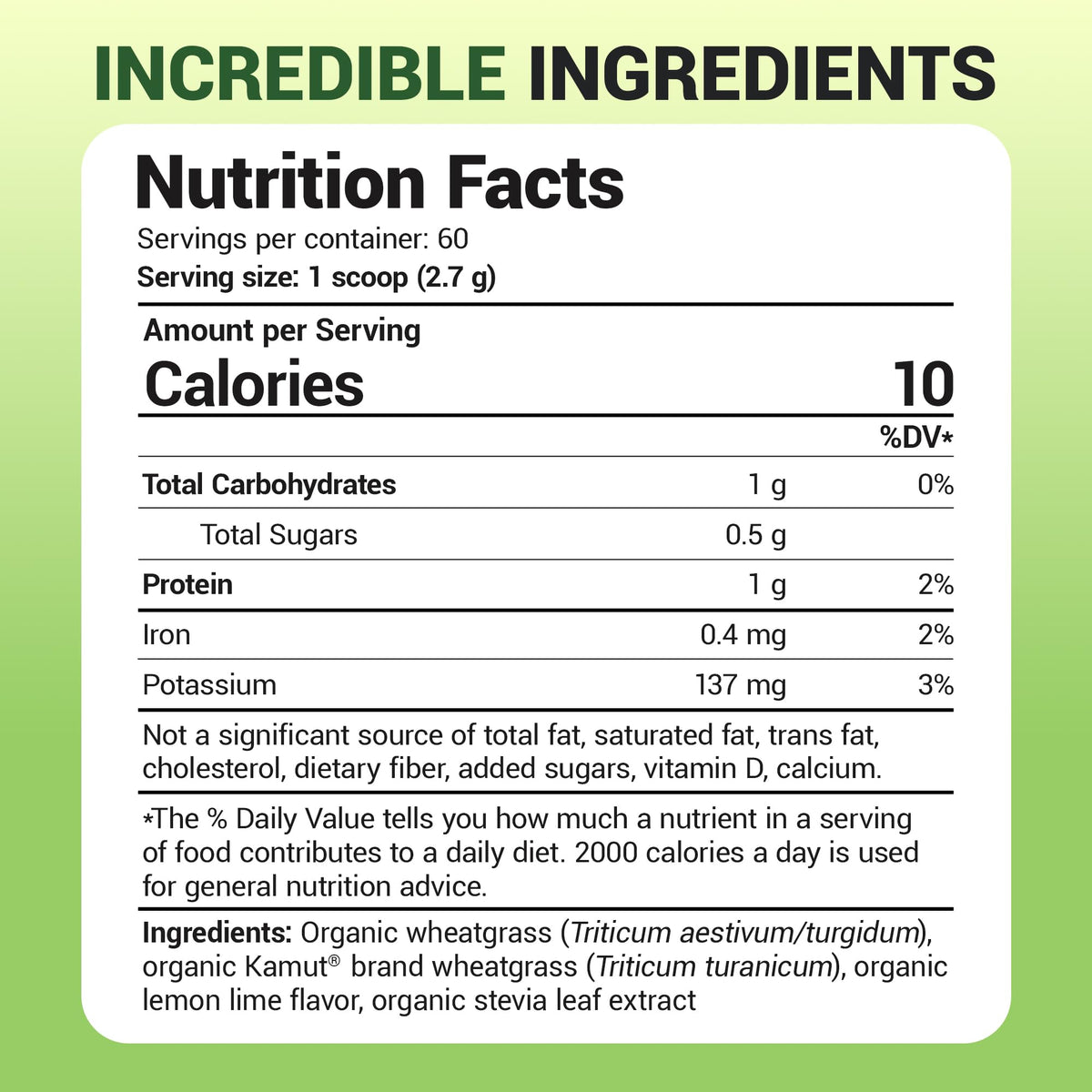 Close up of Dr. Berg lemon flavored wheatgrass juice powder container showing keto and vegan dietary attributes