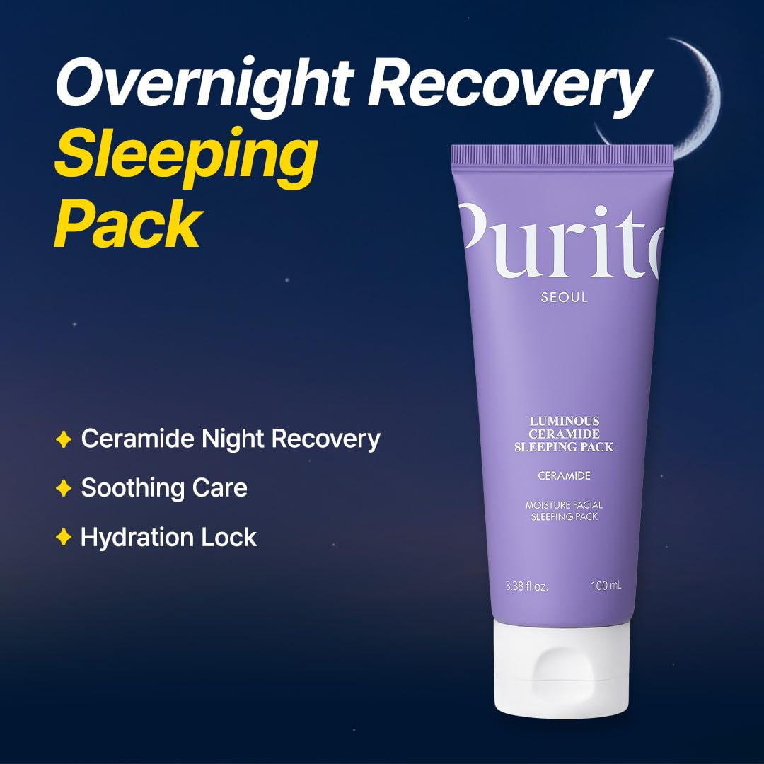 PURITO overnight recovery cream texture being squeezed from the white tube