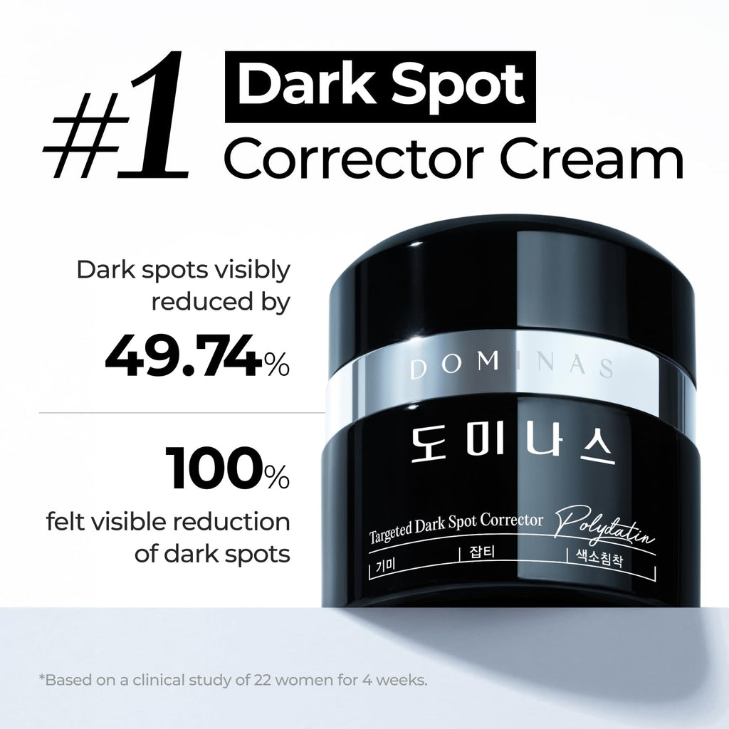 Dominas dark spot corrector cream active ingredients breakdown graphic