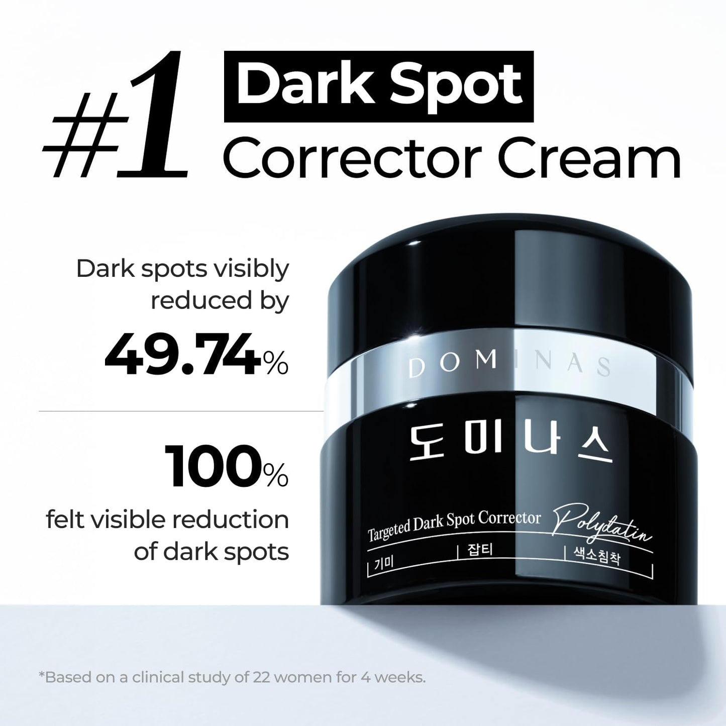 Side view of DOMINAS daily brightening moisturizer box showcasing key active ingredients like TXA and niacinamide.