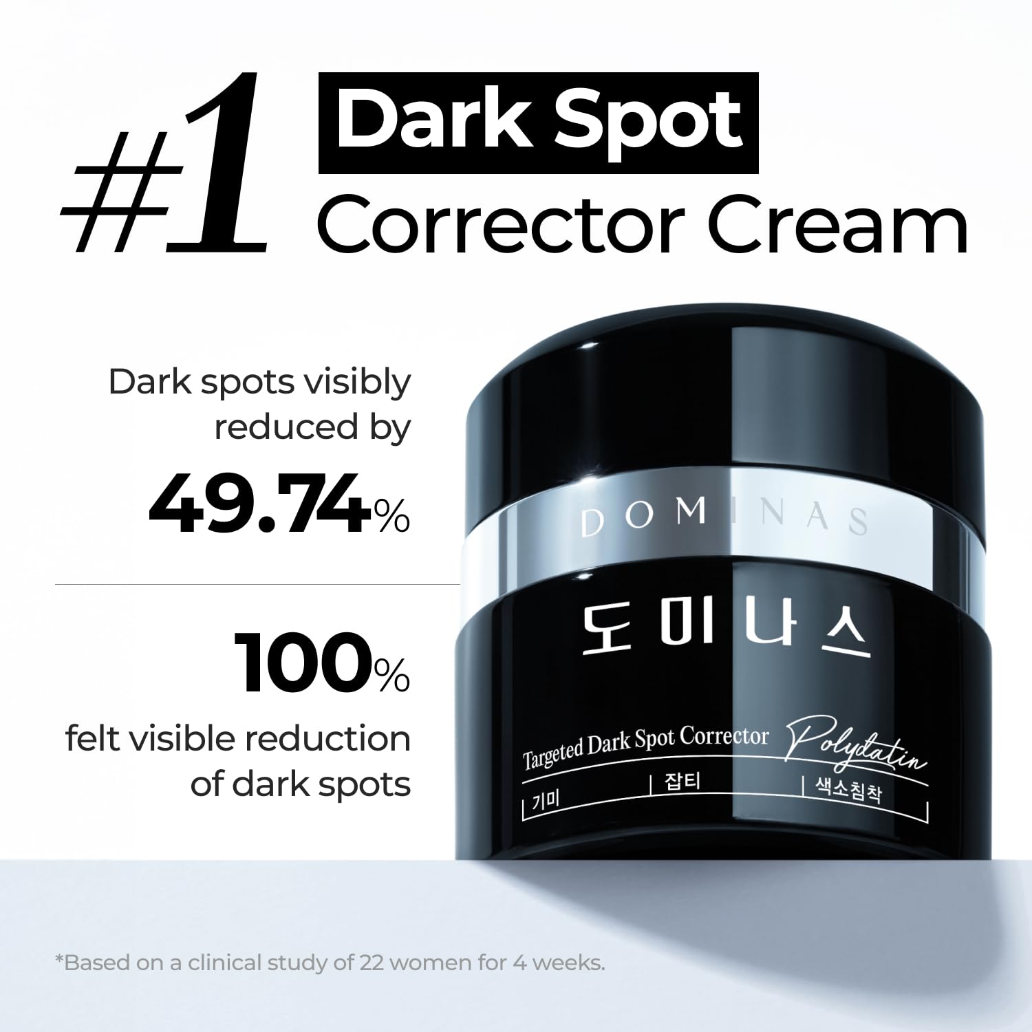 Side view of DOMINAS daily brightening moisturizer box showcasing key active ingredients like TXA and niacinamide.