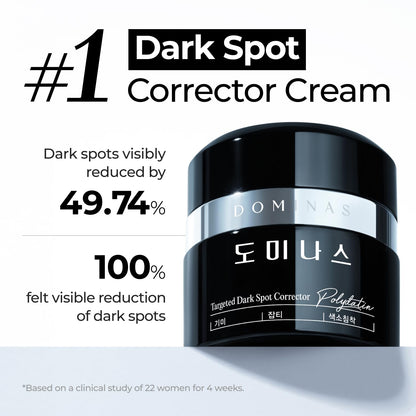 Side view of DOMINAS daily brightening moisturizer box showcasing key active ingredients like TXA and niacinamide.