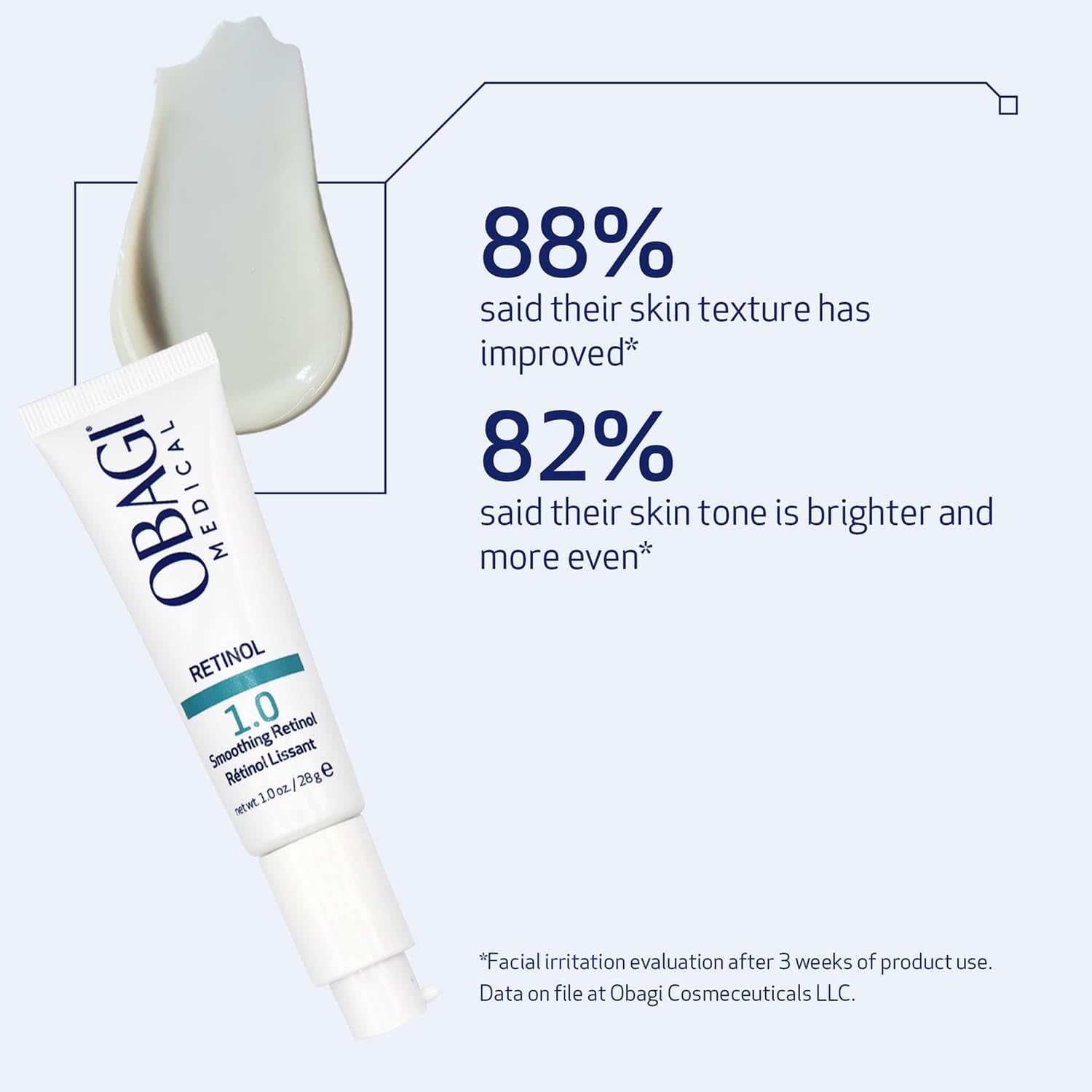Close up view of the Obagi360 Retinol 1.0 pump dispenser highlighting the medical grade skincare design.