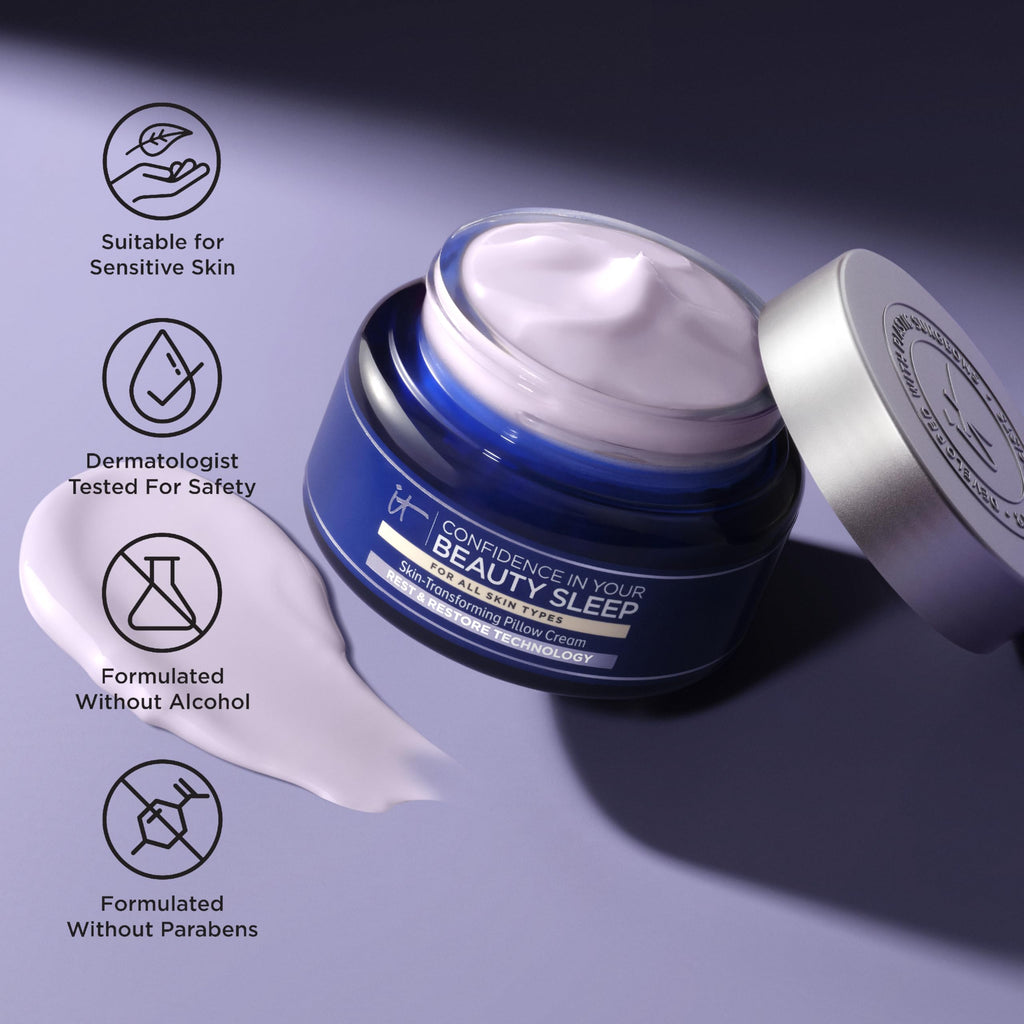 It Cosmetics facial moisturizer jar held in hand for scale
