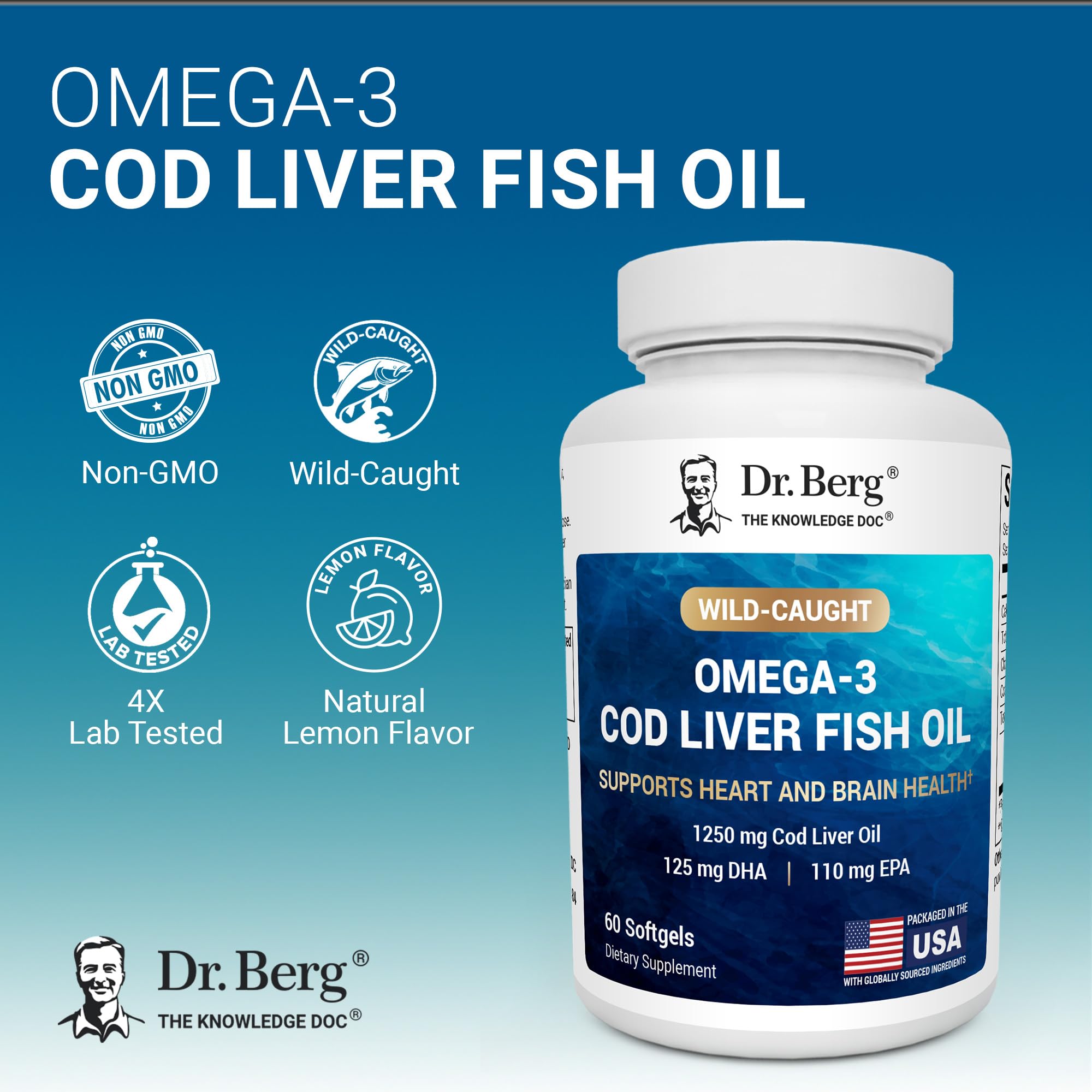 Dr. Berg Maximum Strength Cod Liver Oil 1250 Milligrams supplement facts panel