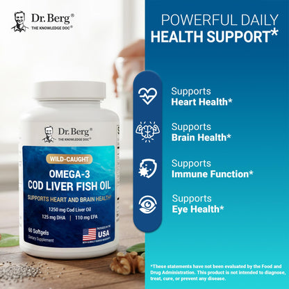 Dr. Berg EPA and DHA rich cod liver oil capsules for heart and brain support