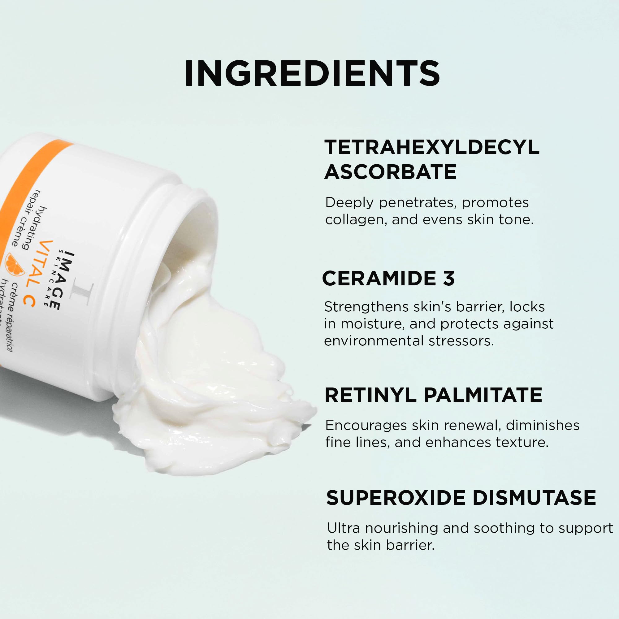 Close up of the orange accented lid of IMAGE Skincare VITAL C night cream