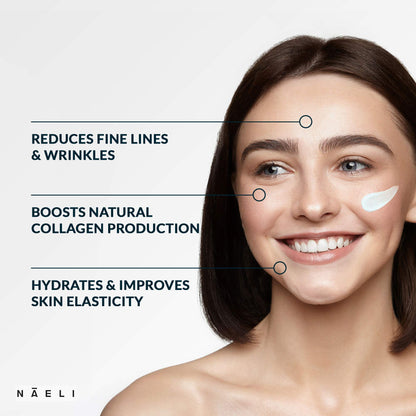 NAELI anti aging wrinkle cream packaging showing collagen and peptides ingredients