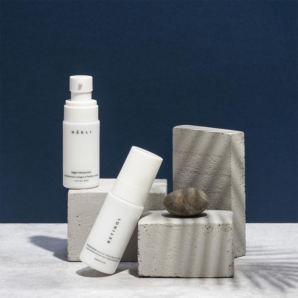 Back label of NAELI 4.25 percent retinoid cream detailing USA manufacturing standards