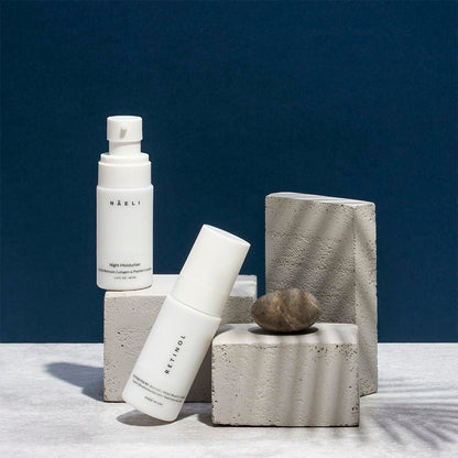 Back label of NAELI 4.25 percent retinoid cream detailing USA manufacturing standards