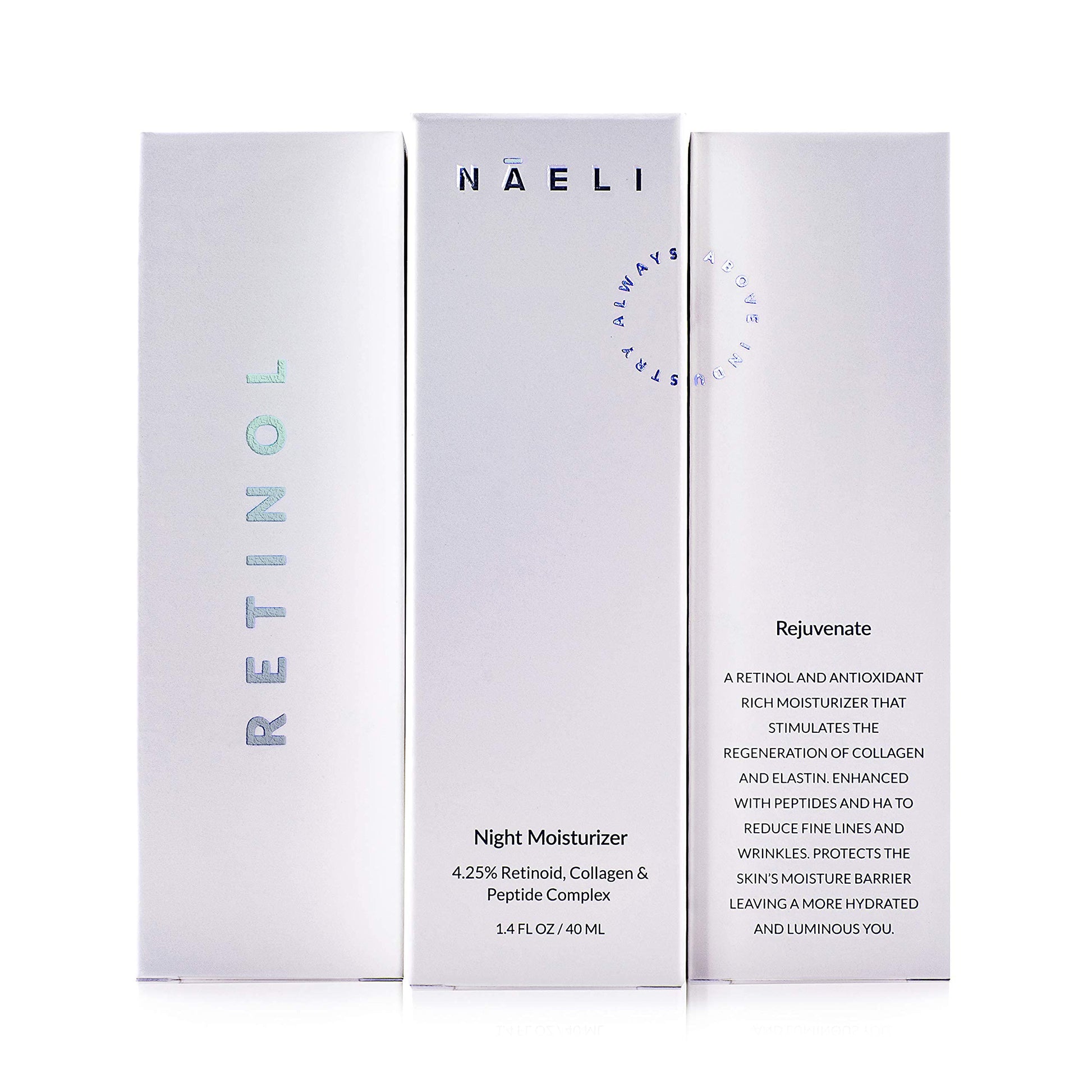 NAELI retinol hydrating complex skin elasticity treatment box graphics